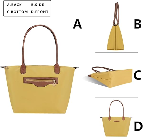 Waterproof Nylon Tote Bag for Women, Lightweight Daily Handbag with Zipper, Stylish Casual Shoulder Bag